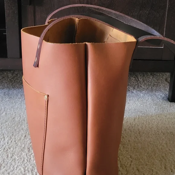 Portland Leather Brown Tote with Dark Handles Medium Size - Picture 3 of 8